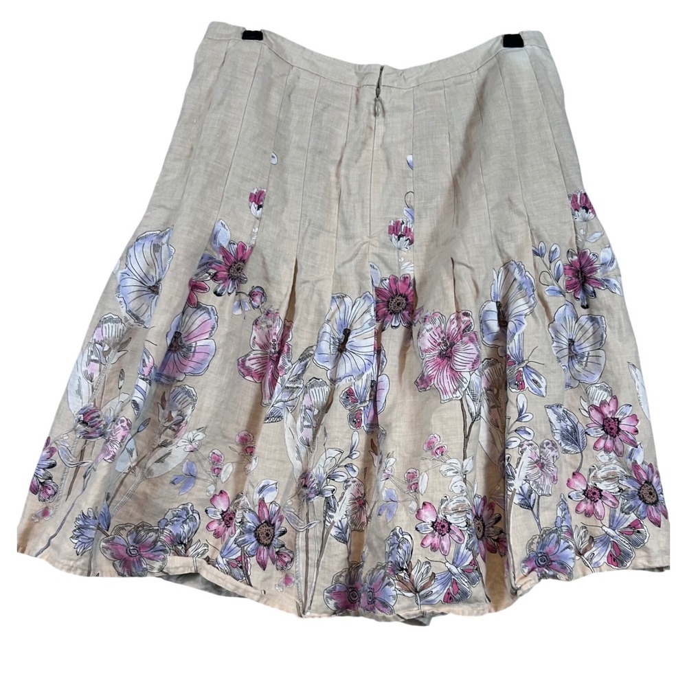 LOFT Beige Floral A-Line Skirt with Pink & Purple Flowers